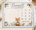 Personalized Woodland Milestone Blanket, Baby Boy Monthly Milestone Blanket, Fox Baby Blanket, Custom Name Blanket, Woodland 