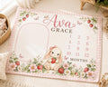 Personalized Strawberry Baby Milestone Blanket, Custom Name Baby Girl Blanket, Monthly Baby Blanket, Bunny Nursery, Baby Show