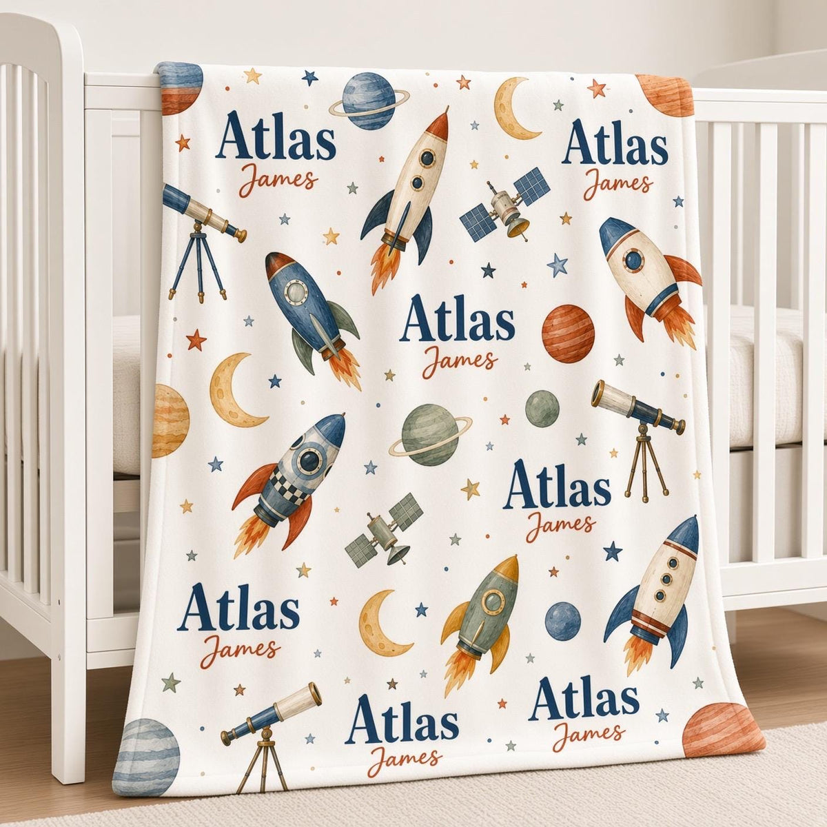 Personalized Space Milestone Blanket, Baby Boy Monthly Milestone Blanket, Rocket Ship Baby Blanket, Custom Name Blanket, Spac