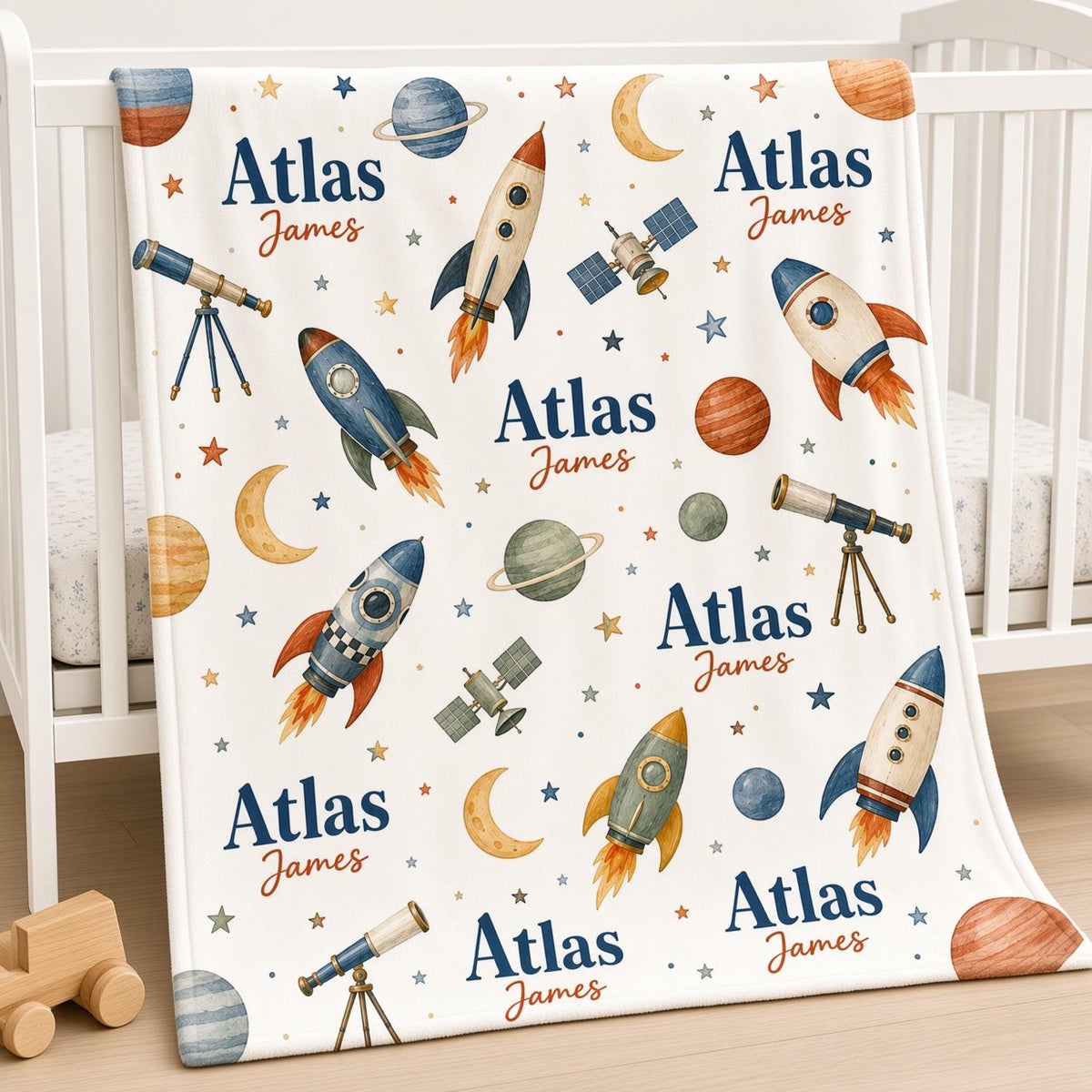 Personalized Space Milestone Blanket, Baby Boy Monthly Milestone Blanket, Rocket Ship Baby Blanket, Custom Name Blanket, Spac