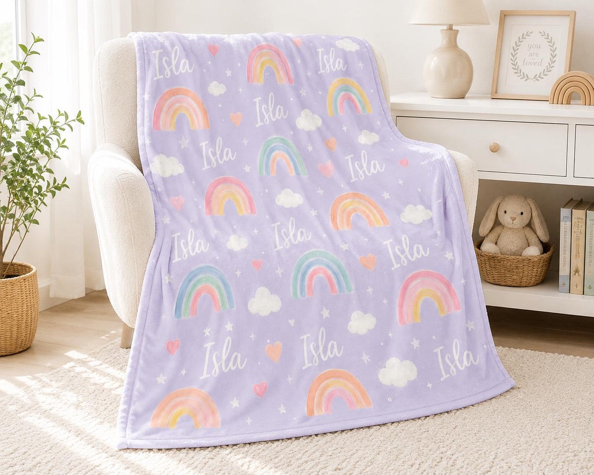 Personalized Baby Blanket, Custom Name Rainbow Blanket, Baby Girl Blanket, Pastel Rainbow Nursery, Baby Shower Gift