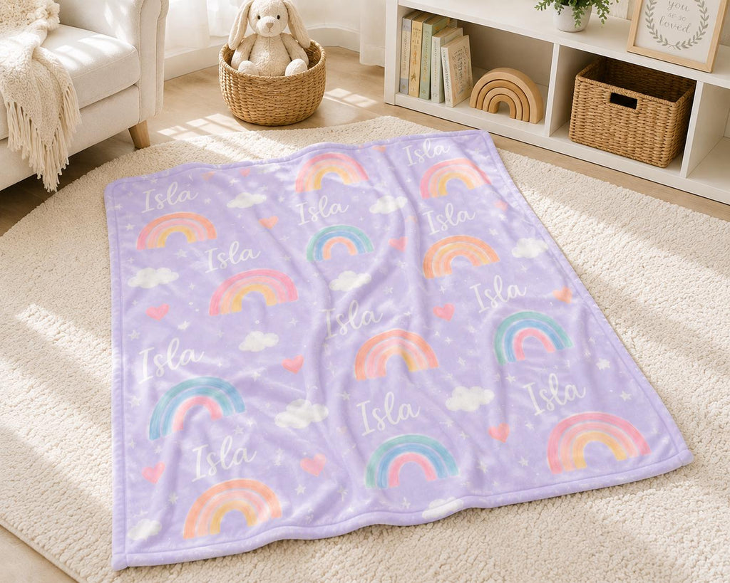 Personalized Baby Blanket, Custom Name Rainbow Blanket, Baby Girl Blanket, Pastel Rainbow Nursery, Baby Shower Gift