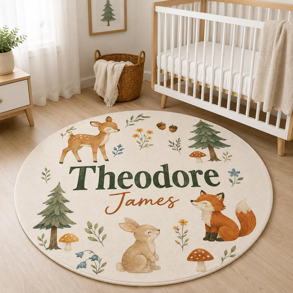 Personalized Nursery Rug, Custom Name Round Rug, Floral Baby Girl Room Decor, Daisy Kids Rug, Personalized Baby Shower Gift