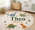 Personalized Dinosaur Nursery Rug, Custom Name Round Rug, Dino Kids Room Decor, Baby Boy Nursery, T Rex Triceratops Gift