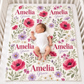 Personalized Floral Baby Blanket, Custom Name Baby Girl Blanket, Wildflower Nursery Decor, Poppy Flower Blanket, Baby Shower 