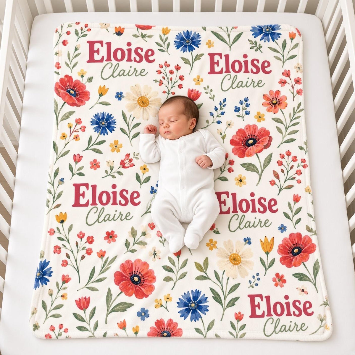 Personalized Wildflower Baby Blanket, Custom Name Baby Girl Blanket, Floral Newborn Blanket, Colorful Nursery Decor, Baby Sho