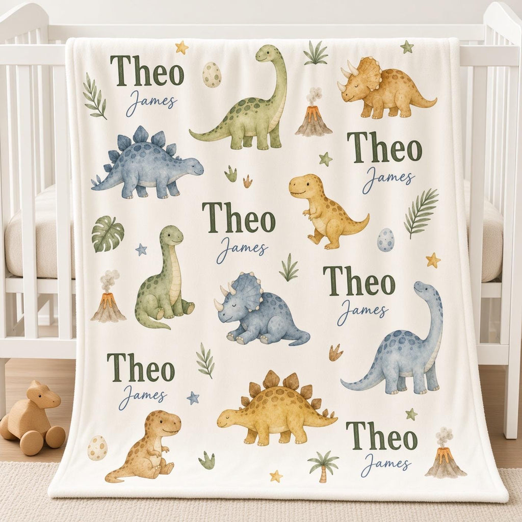 Personalized Dinosaur Baby Blanket, Custom Name Boy Blanket, Dino Nursery Decor, Prehistoric Baby Gift, Dinosaur Newborn Blan