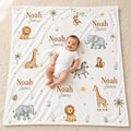 Personalized Safari Baby Blanket, Custom Name Baby Boy Blanket, Jungle Animal Nursery Decor, Safari Newborn Gift, Baby Shower