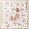 Personalized Airplane Baby Blanket, Custom Name Girl Blanket, Pink Airplane Nursery Decor, Baby Girl Aviation Gift, Floral Pl