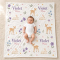 Personalized Woodland Baby Girl Blanket, Custom Name Deer Bunny Blanket, Floral Nursery Blanket, Newborn Baby Gift, Baby Chri
