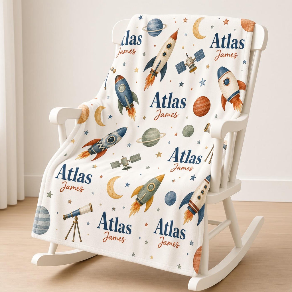Personalized Space Milestone Blanket, Baby Boy Monthly Milestone Blanket, Rocket Ship Baby Blanket, Custom Name Blanket, Spac