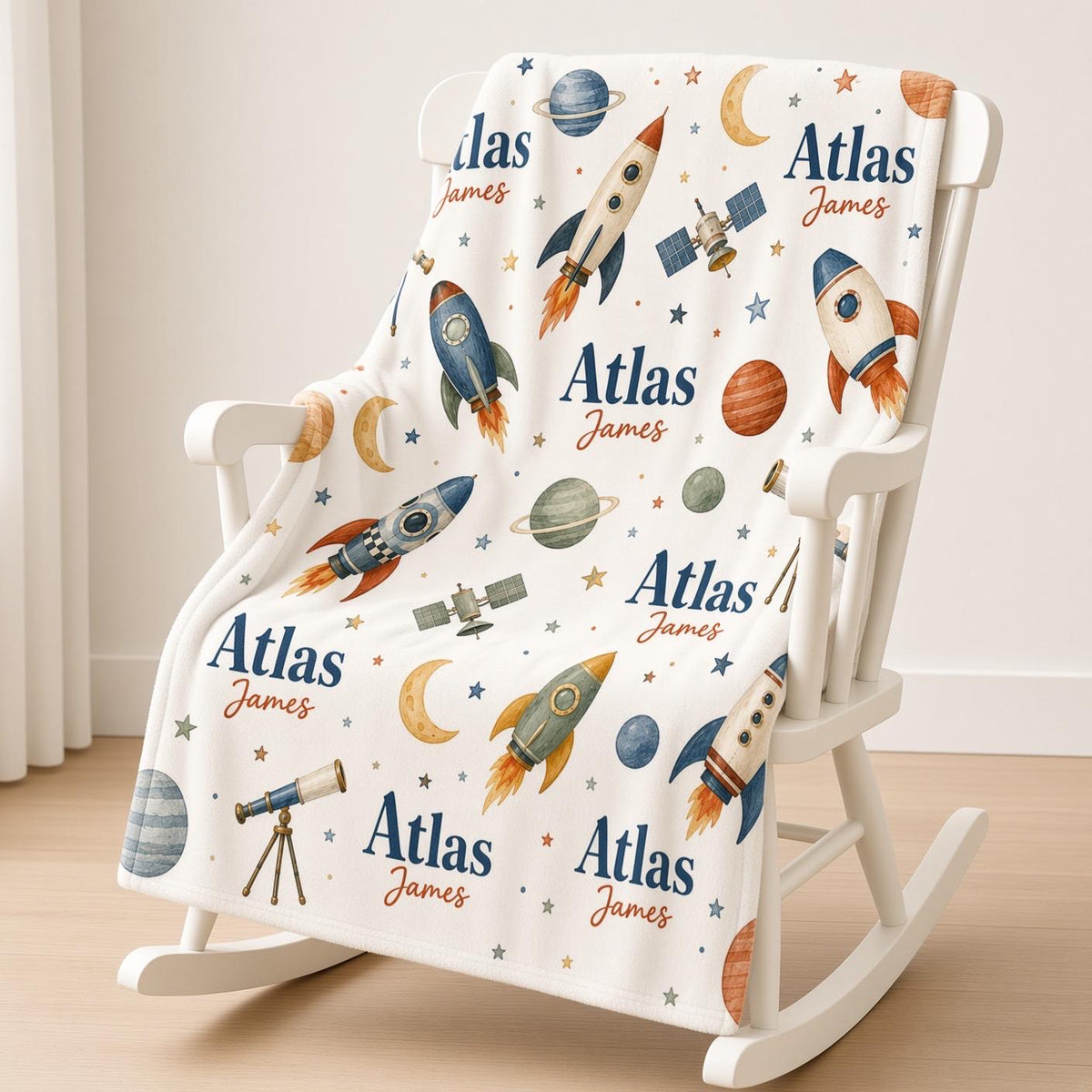 Personalized Space Milestone Blanket, Baby Boy Monthly Milestone Blanket, Rocket Ship Baby Blanket, Custom Name Blanket, Spac
