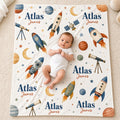 Personalized Space Milestone Blanket, Baby Boy Monthly Milestone Blanket, Rocket Ship Baby Blanket, Custom Name Blanket, Spac