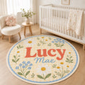 Personalized Nursery Rug, Custom Name Round Rug, Floral Baby Girl Room Decor, Daisy Kids Rug, Personalized Baby Shower Gift