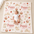 Personalized Bunny Baby Blanket, Custom Name Strawberry Blanket, Pink Gingham Girl Nursery Decor, Rabbit Newborn Baby Shower 
