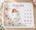 Personalized Baby Girl Milestone Blanket, Monthly Wildflower Blanket, Custom Name Floral Newborn Baby Shower Gift