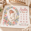Personalized Floral Milestone Blanket, Custom Baby Girl Name Blanket, Monthly Milestone Blanket, Wildflower Baby Gift, Baby C