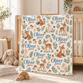 Personalized Woodland Baby Blanket, Custom Name Baby Boy Blanket, Fox Deer Bunny Nursery Blanket, Newborn Gift, Baby Christma