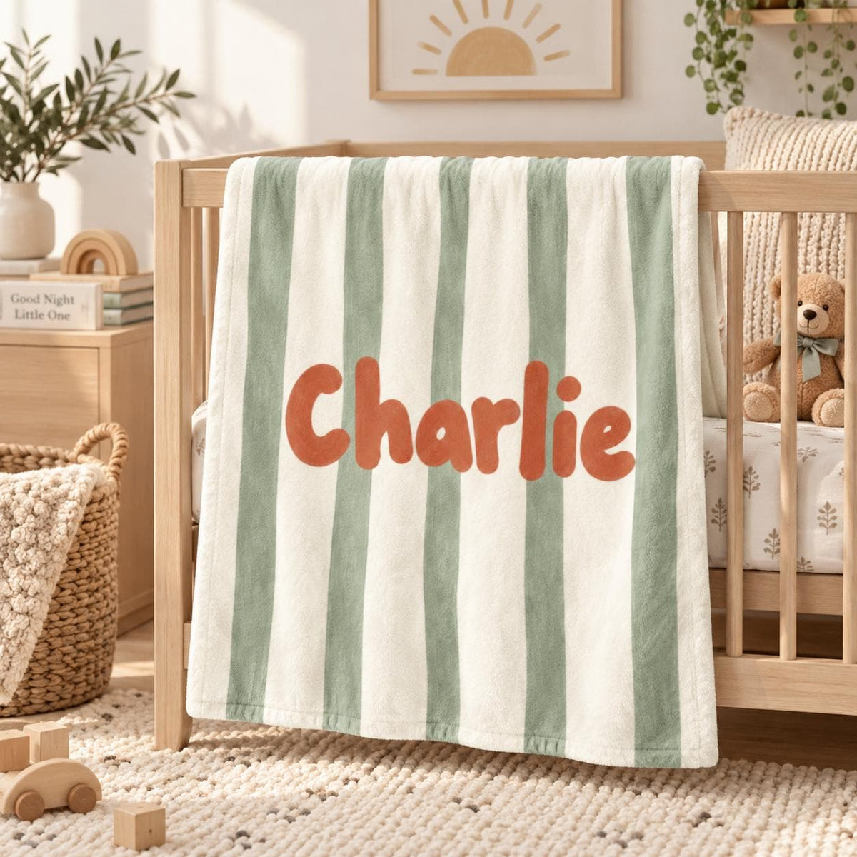 Personalized Baby Blanket, Custom Name Striped Blanket, Retro Baby Blanket, Baby Girl Boy Nursery Decor, Baby Christmas Gift