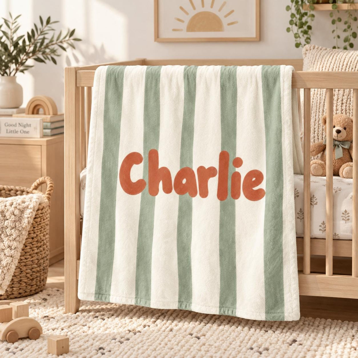 Personalized Baby Blanket, Custom Name Striped Blanket, Retro Baby Blanket, Baby Girl Boy Nursery Decor, Baby Christmas Gift