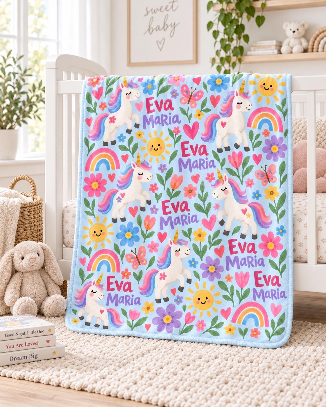 Personalized Unicorn Baby Blanket, Custom Name Rainbow Blanket, Colorful Baby Girl Blanket, Unicorn Nursery Decor, Baby Chris
