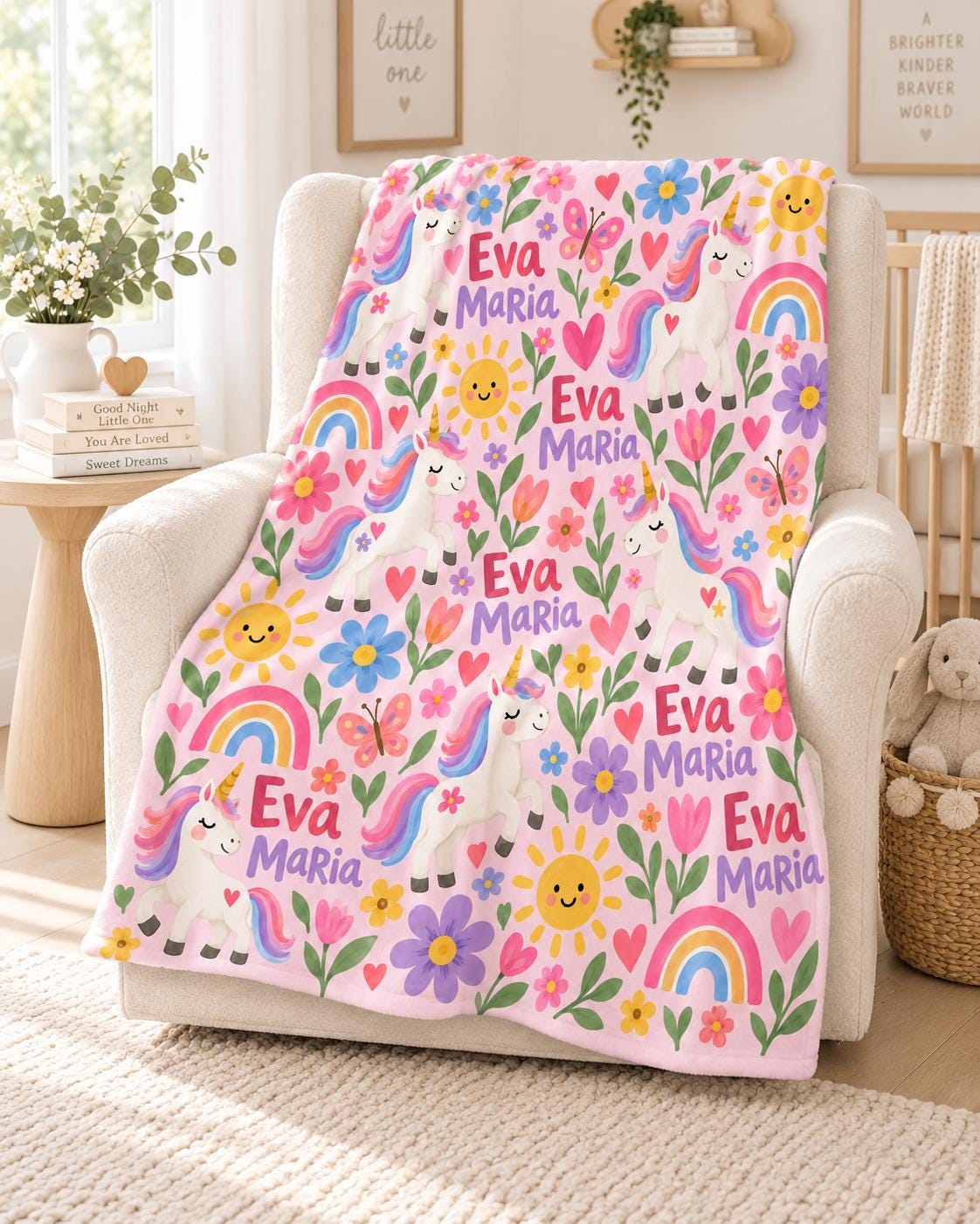 Personalized Unicorn Baby Blanket, Custom Name Rainbow Blanket, Colorful Baby Girl Blanket, Unicorn Nursery Decor, Baby Chris
