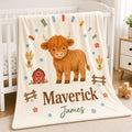Personalized Highland Cow Baby Blanket, Custom Name Farm Blanket, Baby Boy Nursery Decor, Cow Baby Shower Gift, Baby Christma