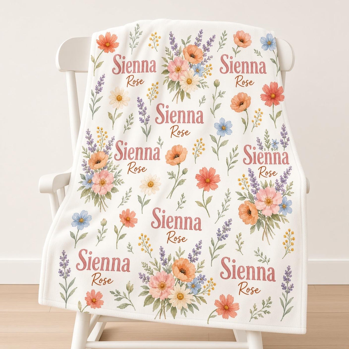 Personalized Baby Girl Blanket, Custom Name Wildflower Blanket, Floral Newborn Gift, Colorful Nursery Blanket, Baby Shower Gi
