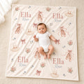 Personalized Ballerina Baby Blanket, Custom Name Ballet Blanket, Pink Floral Girl Nursery Decor, Dancer Baby Shower Gift