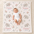 Personalized Elephant Baby Blanket, Custom Name Girl Blanket, Pink Floral Safari Nursery Decor, Newborn Baby Shower Gift