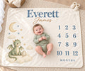 Personalized Baby Boy Milestone Blanket, Monthly Baby Dragon Blanket, Custom Name Celestial Nursery Newborn Baby Shower Gift