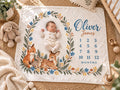 Personalized Woodland Milestone Blanket, Custom Baby Name Blanket, Monthly Milestone Blanket, Forest Nursery Decor, Baby Chri