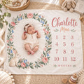Personalized Bunny Milestone Blanket, Floral Baby Girl Blanket, Custom Name Monthly Milestone Blanket, Baby Shower Gift, Baby