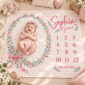 Personalized Baby Girl Milestone Blanket, Pink Bow Floral Monthly Blanket, Custom Name Baby Blanket, Baby Shower Gift, Baby C