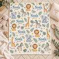 Personalized Safari Baby Blanket, Custom Name Baby Boy Blanket, Jungle Animal Nursery, Lion Elephant Giraffe Gift, Baby Chris