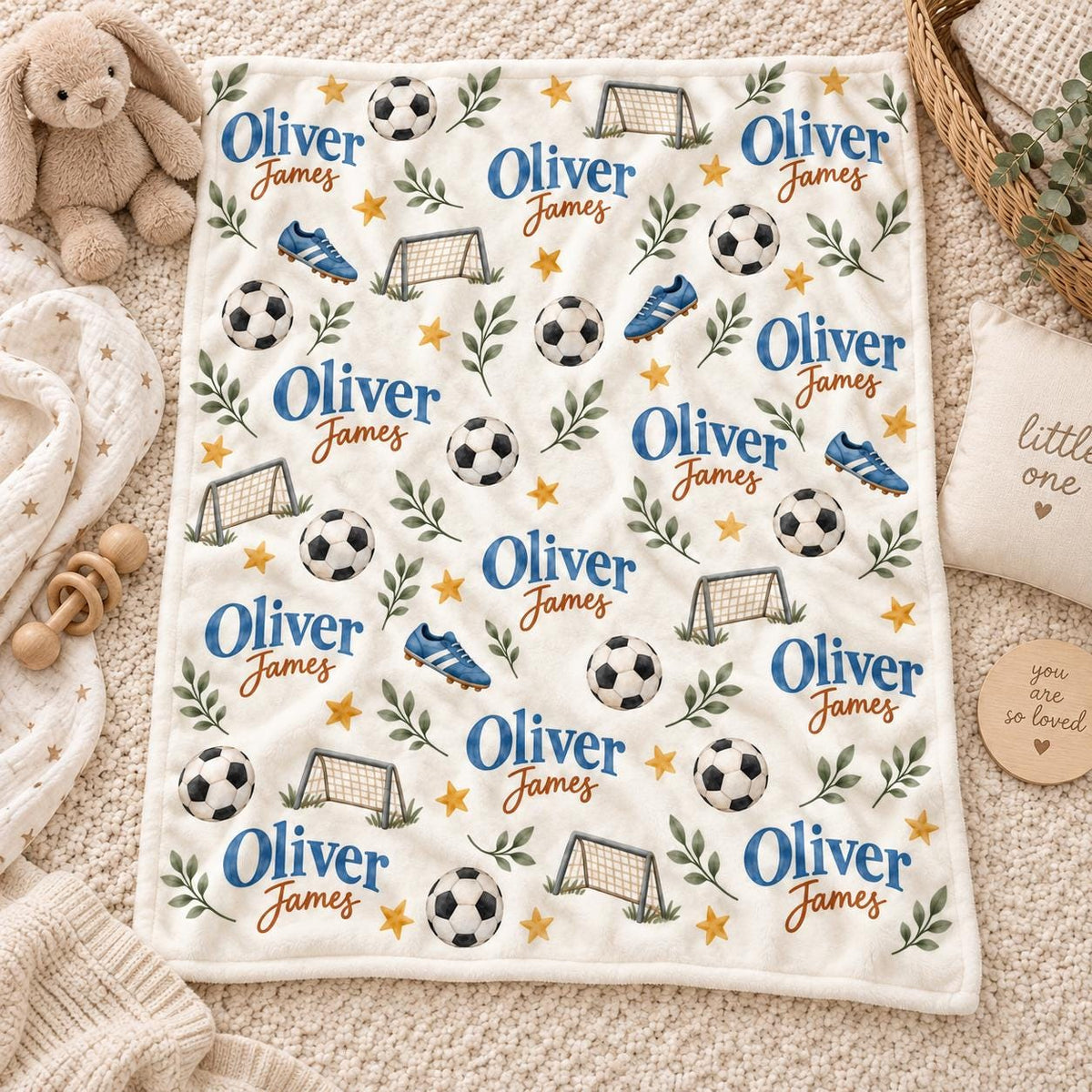 Personalized Soccer Baby Blanket, Custom Name Baby Boy Blanket, Soccer Nursery Decor, Football Baby Gift, Baby Shower Gift, B