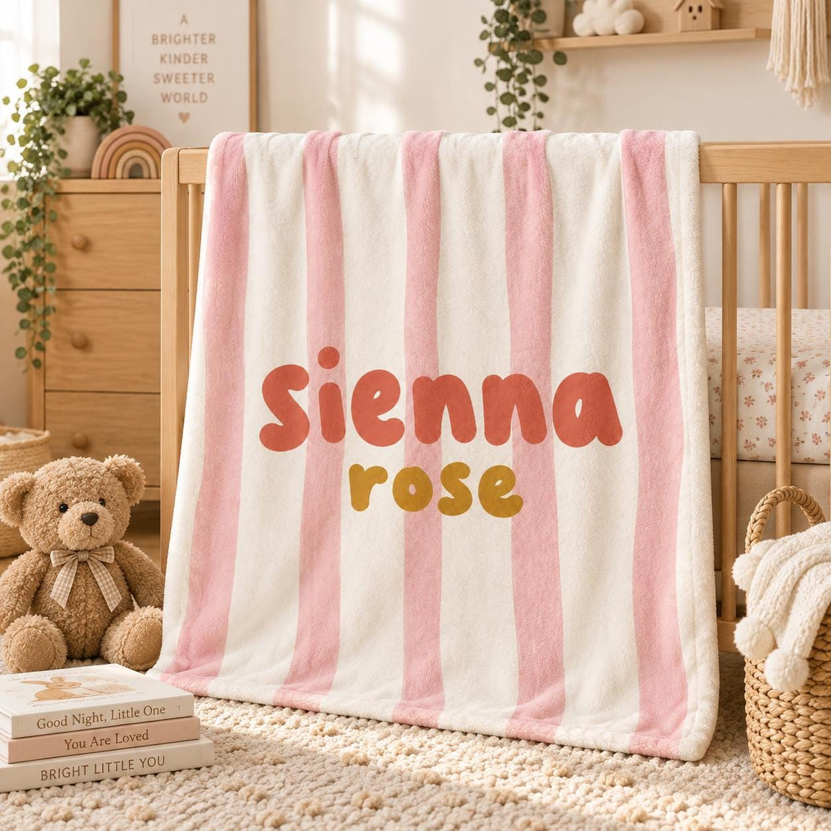 Personalized Baby Blanket, Custom Name Striped Blanket, Retro Baby Blanket, Baby Girl Boy Nursery Decor, Baby Christmas Gift