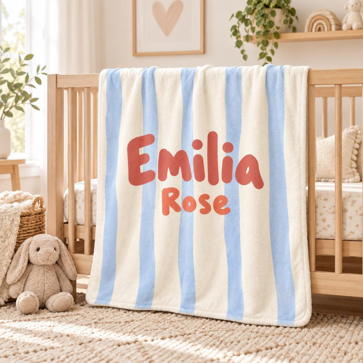Personalized Baby Blanket, Custom Name Striped Blanket, Retro Baby Blanket, Baby Girl Boy Nursery Decor, Baby Christmas Gift